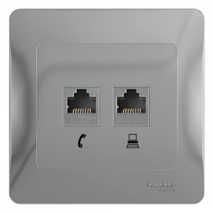 Glossa Алюминий Розетка 2-я RJ11+RJ45, кат.5E