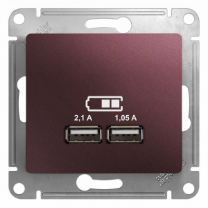 Glossa Баклажановый USB Розетка, 5В/2100мА, 2х5В/1050мА