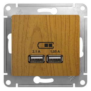 Glossa Дерево Дуб USB Розетка, 5В/2100мА, 2х5В/1050мА
