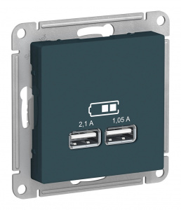 AtlasDesign Изумруд Розетка USB 2-ая, 5В, 2,1 А